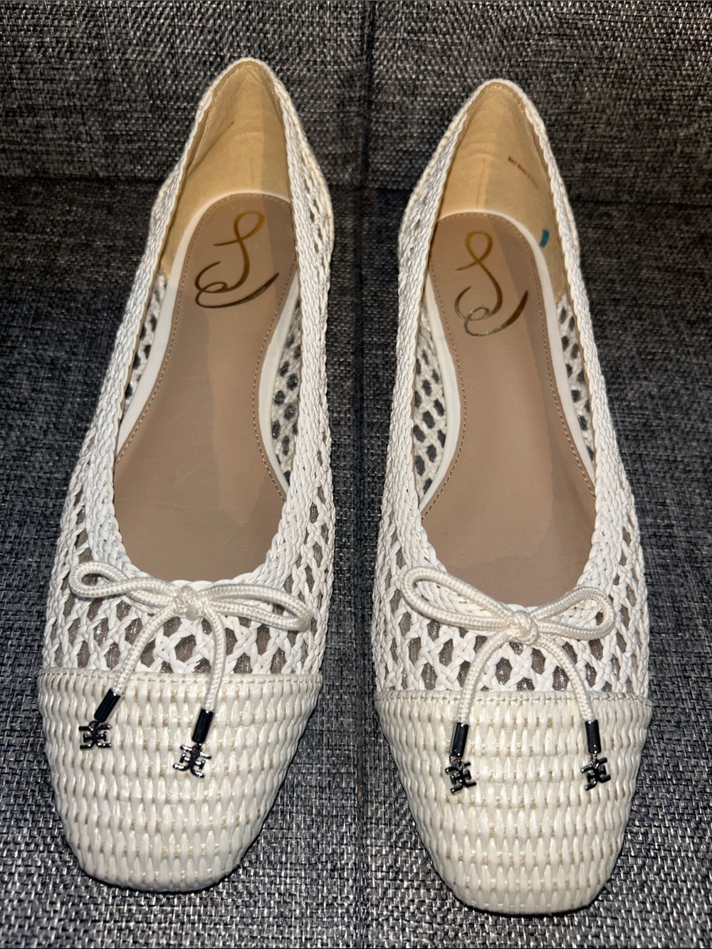 Sam Edelman MAY - Cream Woven Ballet Flats with Bow Accent - Picture 3 of 7